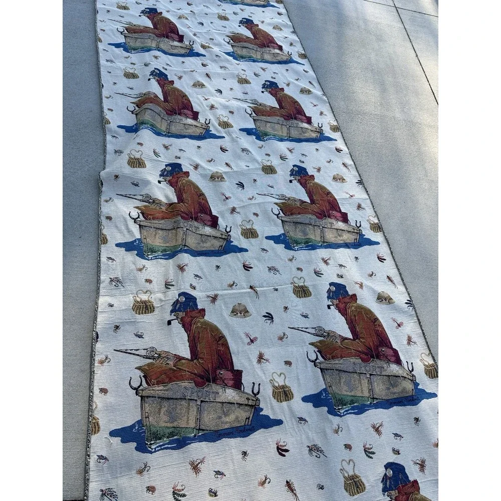Norman Rockwell Vintage Fabric 4.5ft x 32ft Fishing Tapestry Yardage Textile